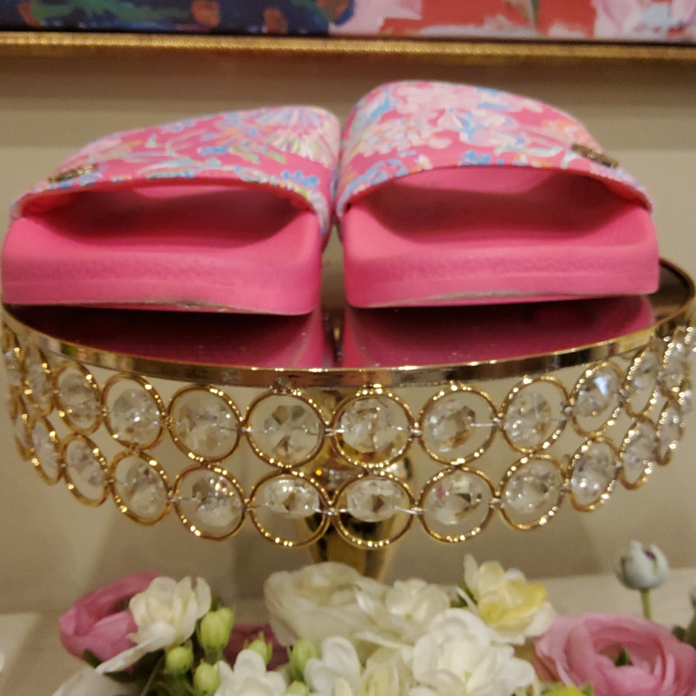 Lilly Pulitzer Pink Floral Slide Sandals - Comfortable Ladies' Summer Slides - Picture 7 of 8